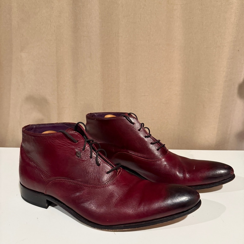 Cerruti Bespoke Burgundy Leather Lace Up Ankle Dress Boots Made in Italy Mens
